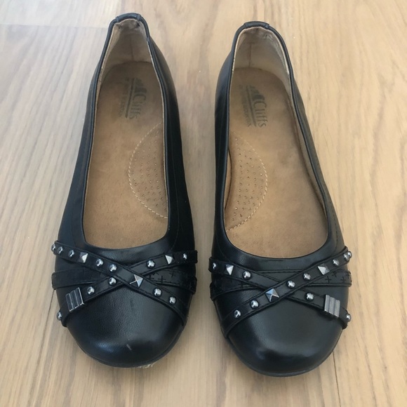 Cliffs by white mountain Hendrix Black leather flats round toe size 7.5 - Picture 2 of 9